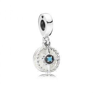Pandora Compass Rose Dangle Charm, Silver Enamel & Cyan Blue Crystal
